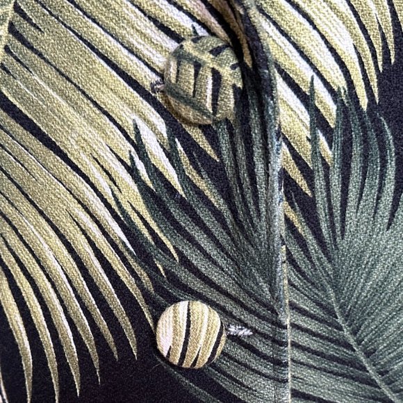 Vintage Barkcloth Long Jacket Coat-Palm Leaf Pattern-Black Green- 48" Chest - Picture 3 of 5